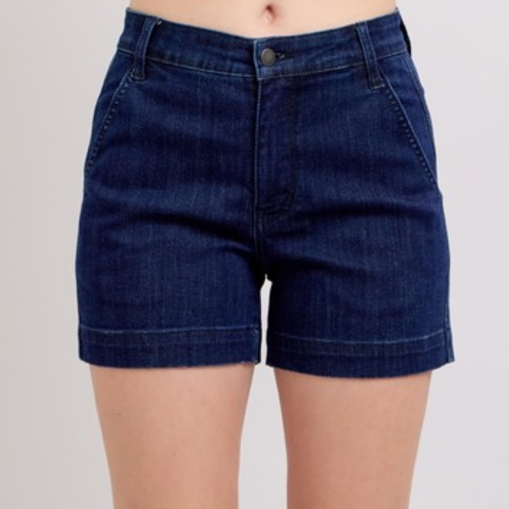 Judy Blue High-Rise Relaxed Boyfriend Dark Jean Mid-length Classic Denim Shorts - Picture 7 of 16